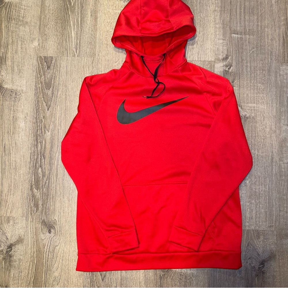 Nike Men's Bright Red Hoodie with Black Logo